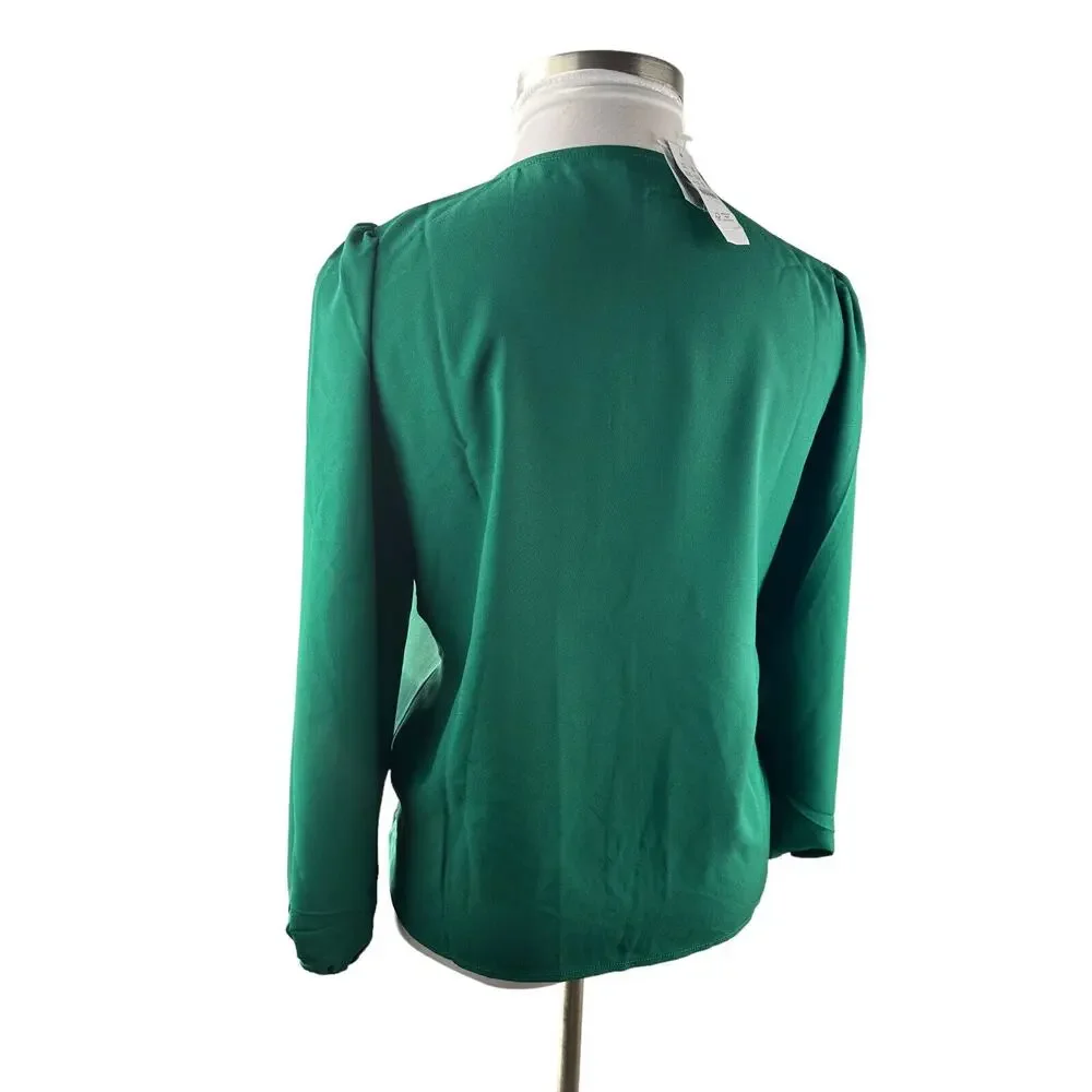 J. Crew Puff Sleeve Satin Back Crepe Top Emerald Green Blouse M NEW Office Chic